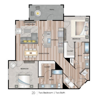 Rendering of the 2D floor plan with 2 bedroom[s] and 2 bathroom[s] at Ascend on Glendale