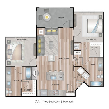 Rendering of the 2A floor plan with 2 bedroom[s] and 2 bathroom[s] at Ascend on Glendale